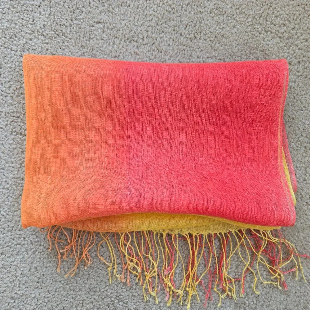 NWOT Linen Scarf Gradient Red Orange Yellow Ombre